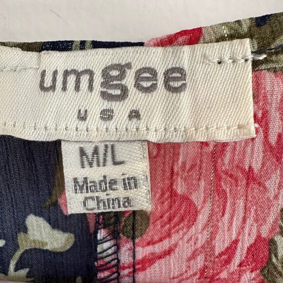 Umgee Floral Print Kimono Bathing Suit Coverup Boho Bell Sleeve Open Front M/L - Picture 8 of 11